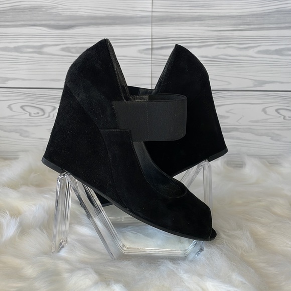 Stuart Weitzman Suede Peep-Toe Wedges - Picture 3 of 14